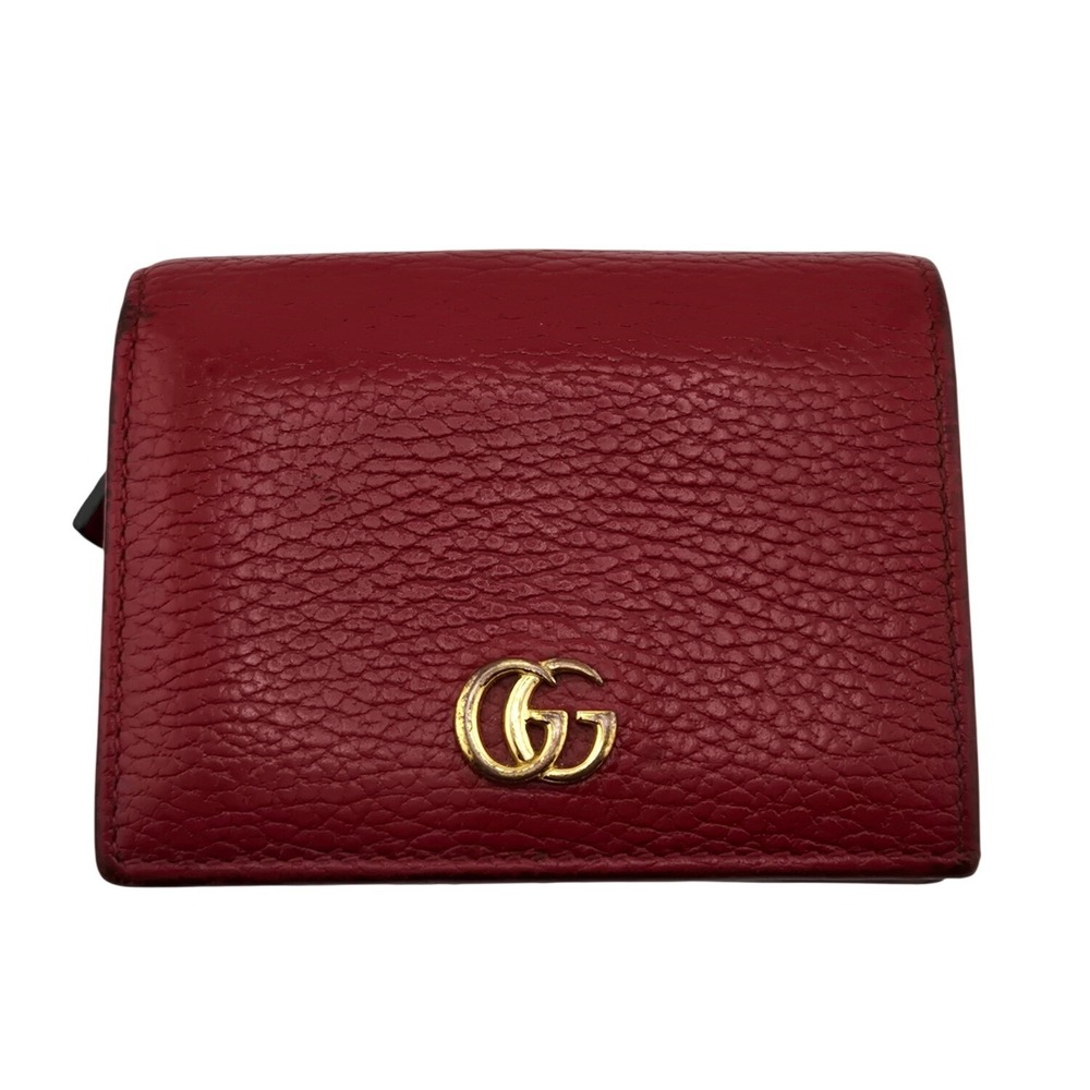 Gucci GG Marmont Red Leather Card Case Bifold Wallet Gold Hardware 456126